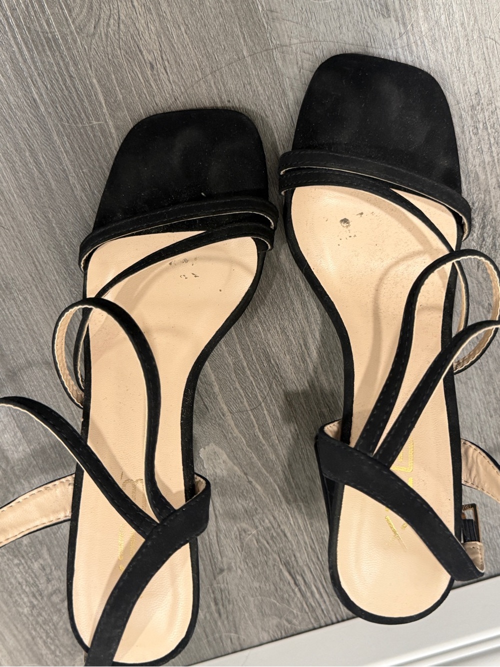Women’s Black Strappy Square-Toe Heeled Sandals